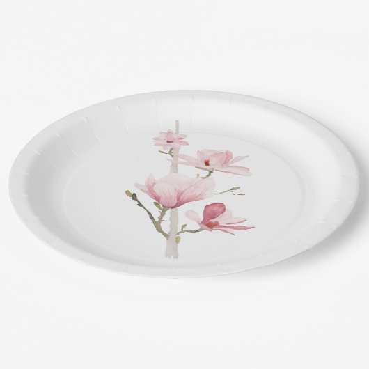 ピンクマグノリアスとグリーン紙プレート ペーパープレート (アングル)