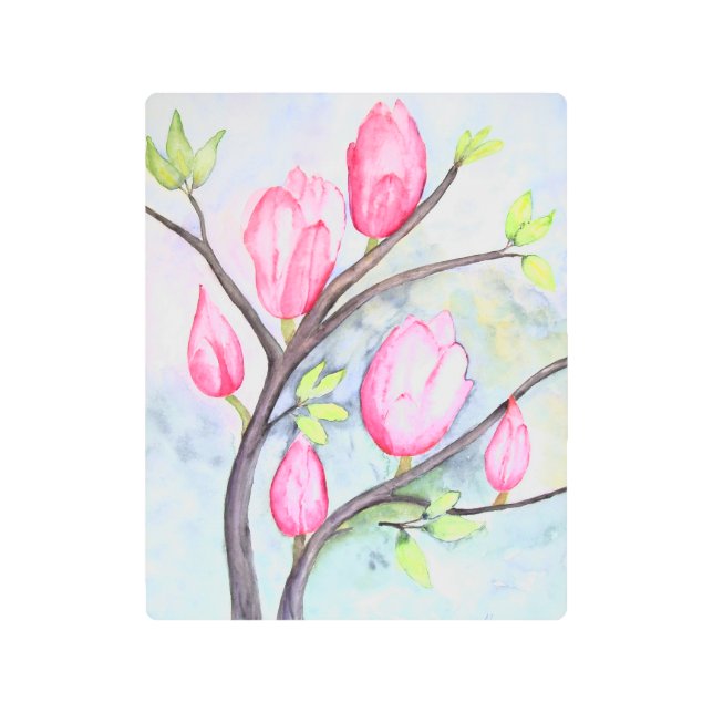 ピンクマグノリアスオンブルーパステル メタルプリント (正面)