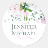ピンクマグノリアス結婚セージEucalyptusありがとうC ラウンドシール (正面)