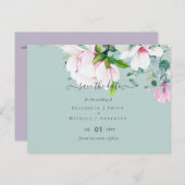 ピンクマグノリアス薄紫結婚ユーカリ救の日付 ポストカード (正面/裏面)