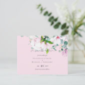 ピンクマグノリアス薄紫結婚ユーカリ救の日付 ポストカード (スタンド正面)