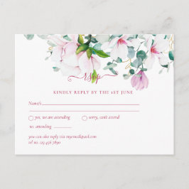 ピンクマグノリアスSage Eucalyptus Wedding rsvp ポストカード