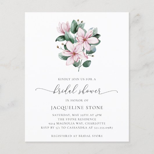 ピンクマグノリアバジェットブライダルシャワー招待 (正面)