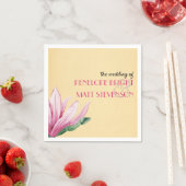 ピンクマグノリアフラワーアンティークモノグラム結婚ズ スタンダードカクテルナプキン (インサイチュ)