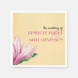 ピンクマグノリアフラワーアンティークモノグラム結婚ズ スタンダードカクテルナプキン