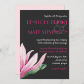 ピンクマグノリアフラワーイン開花 |グレー結婚ズ 招待状 (正面/裏面)