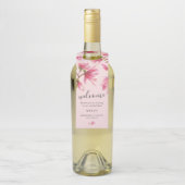 ピンクマグノリアフラワーズモノグラム結婚式の引き出物 ボトルネックタグ (ボトル)