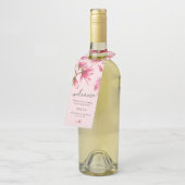 ピンクマグノリアフラワーズモノグラム結婚式の引き出物 ボトルネックタグ (アングル)