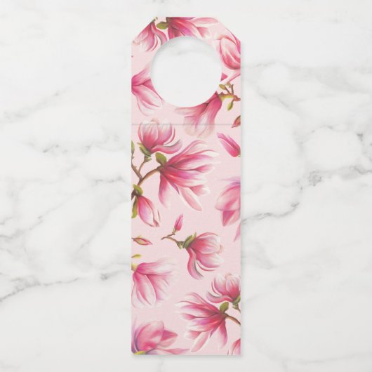 ピンクマグノリアフラワーズモノグラム結婚式の引き出物 ボトルネックタグ (裏面)