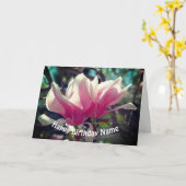 ピンクマグノリアフラワーパーソナライズされた誕生日 カード (黄色い花)