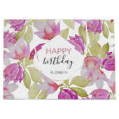 ピンクマグノリアフローラウォーターカラーアート ラージペーパーバッグ (正面)