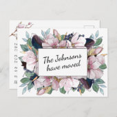 ピンクマグノリアフローラブーケ新しいアドレス 案内ポストカード (正面/裏面)