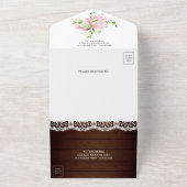 ピンクマグノリアフローラリースバーンウッド結婚ズ オールインワン招待状 (外側)