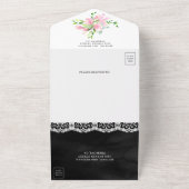 ピンクマグノリアフローラリースブラック結婚ズ オールインワン招待状 (外側)