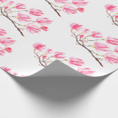 ピンクマグノリアフローラ水色エレガントヴィンテージ ラッピングペーパー (角)