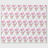 ピンクマグノリアフローラ水色エレガントヴィンテージ ラッピングペーパー (フラット)