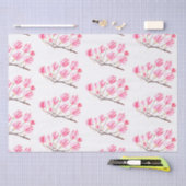 ピンクマグノリアフローラ水色エレガントヴィンテージ 薄葉紙 (クラフト)