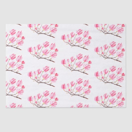 ピンクマグノリアフローラ水色エレガントヴィンテージ 薄葉紙 (正面)