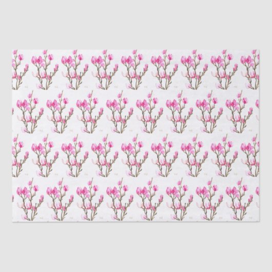 ピンクマグノリアフローラ水色エレガントヴィンテージ 薄葉紙 (正面)