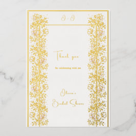 ピンクマグノリアブライダルシャワーサンキューカード箔 箔招待状