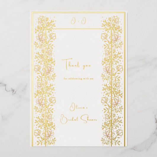 ピンクマグノリアブライダルシャワーサンキューカード箔 箔招待状 (正面)