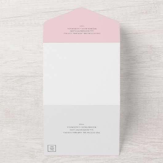 ピンクマグノリアミニマルフローラエレガントな結婚式 オールインワン招待状 (外側)