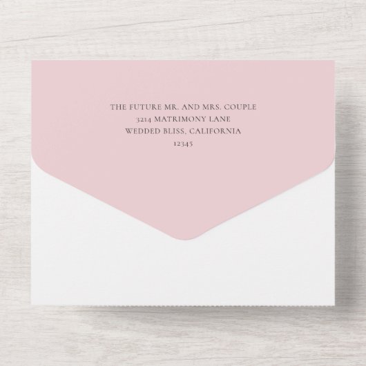 ピンクマグノリアミニマルフローラエレガントな結婚式 オールインワン招待状 (裏面)