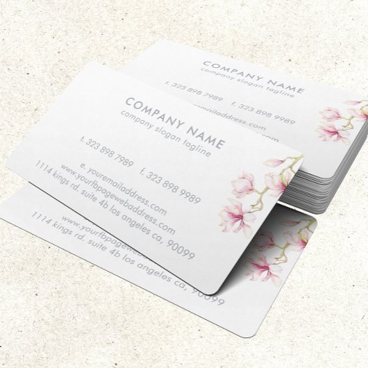 ピンクマグノリアモダンウォーターカラーイラストレーション 名刺