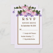 ピンクマグノリアラベンダーフローラウェディングRSVPカード 招待状 (正面/裏面)