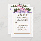 ピンクマグノリアラベンダーフローラウェディングRSVPカード 招待状 (正面/裏面)