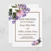 ピンクマグノリアラベンダーフローラ保存日 招待状 (正面/裏面)