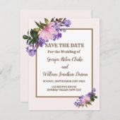 ピンクマグノリアラベンダーフローラ保存日 招待状 (正面/裏面)