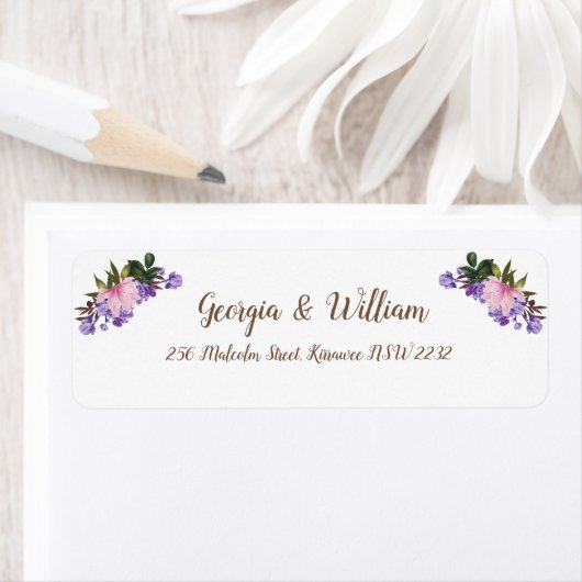 ピンクマグノリアラベンダーフローラ差出人住所ラベル ラベル (インサイチュ)