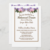 ピンクマグノリアラベンダー結婚のリハーサルディナー 招待状 (正面/裏面)