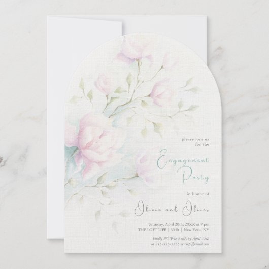 ピンクマグノリア婚約パーティ招待状 招待状 (正面)