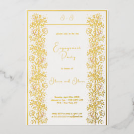 ピンクマグノリア婚約パーティ 箔招待状