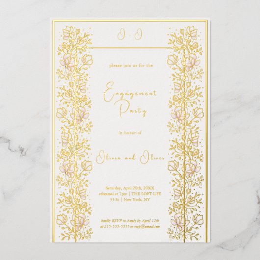 ピンクマグノリア婚約パーティ 箔招待状 (正面)