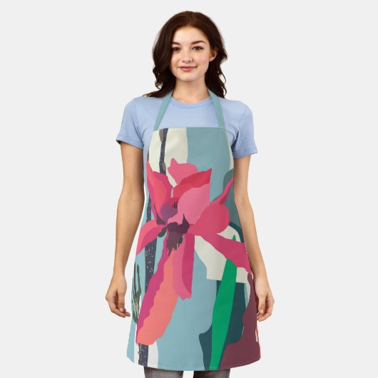 ピンクマグノリア抽象芸術フローラカラーブロックホーム エプロン (着用した状態)