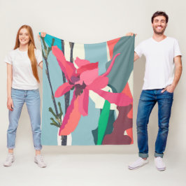 ピンクマグノリア抽象芸術フローラカラーブロックホーム フリースブランケット