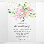 ピンクマグノリア春フローラブラック結婚ズ 三つ折り招待状 (内部中)