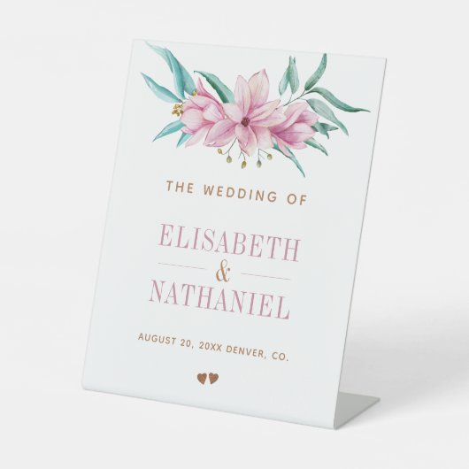 ピンクマグノリア春庭園の結婚式歓迎サイン 台座サイン (正面)