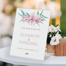 ピンクマグノリア春庭園の結婚式歓迎サイン 台座サイン