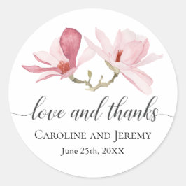 ピンクマグノリア水彩フローラ有難う ラウンドシール