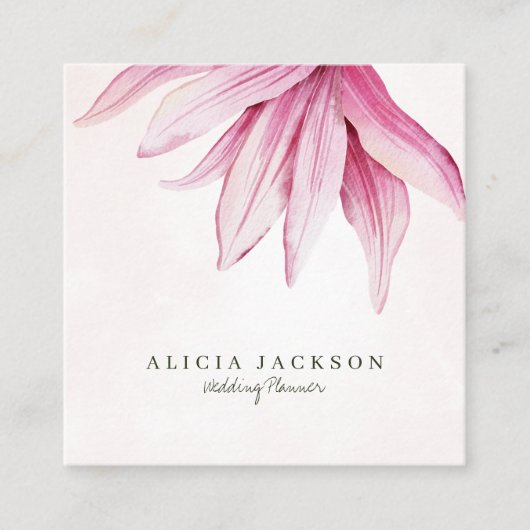 ピンクマグノリア水彩モダンウェディングプランナー スクエア名刺 (正面)