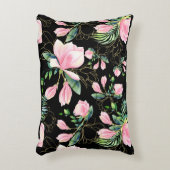 ピンクマグノリア水彩模様ブラック アクセントクッション (正面(垂直))