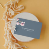 ピンクマグノリア水彩青灰色の背景 名刺