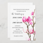 ピンクマグノリア水素朴色結婚の 招待状 (正面/裏面)