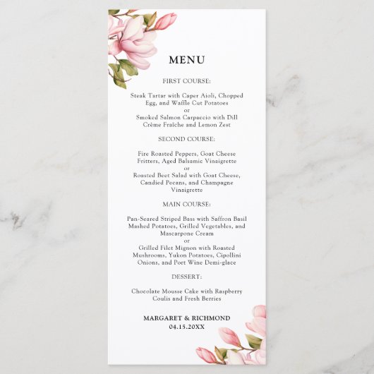 ピンクマグノリア水色フローラ結婚のメニュー メニュー (正面)