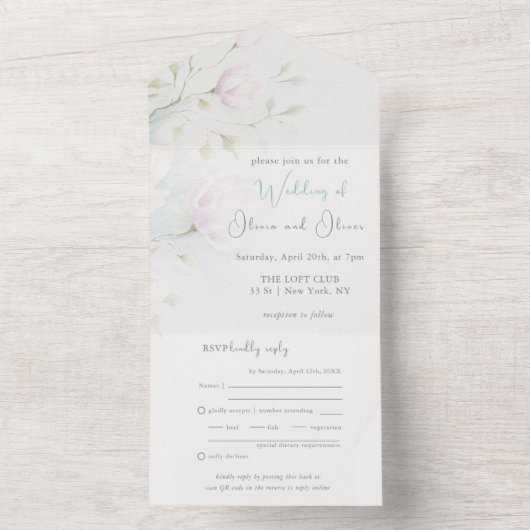 ピンクマグノリア結婚の全てを一つの招待状で オールインワン招待状 (内側)