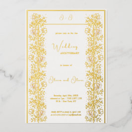 ピンクマグノリア結婚の記念日 箔招待状